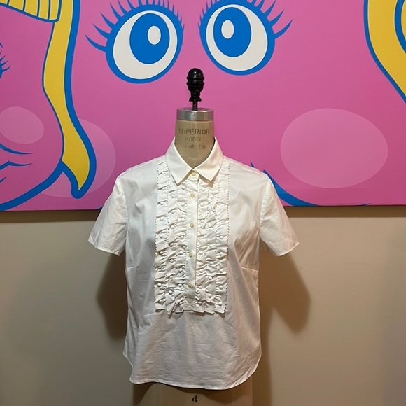 Red Valentino White Cotton Ruffle Front Blouse - Picture 1 of 11